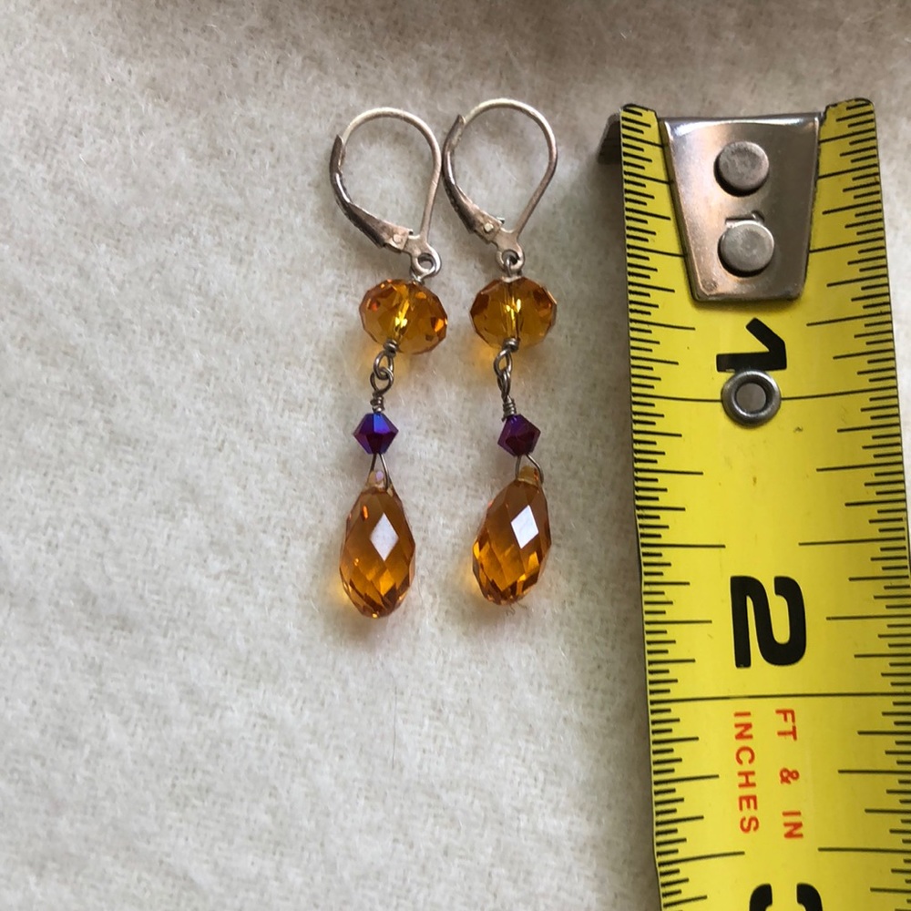 Citrine Colored Crystal Drop Pierced Earrings